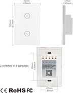WiFi Smart Wall Touch Light Switch Glass Panel Wireless Remote Control by Mobile APP Anywhere Compatible with Alexa,Timing Function No Hub Required (Wall Switch 2 Gang)