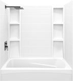 White Acrylic Tub Wall Surround 32"x 60"x 58" - Waterproof, Easy-to-Install, Two Shelf Units Kit Included - Bathtub Wall Surround Panels - Stacked Tiles Pattern, Classic Shelves - Noah William Home