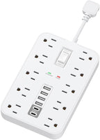 Short Extension Cord with USB and USBC Ports, Flat Outlet Extender with 10 AC Outlet 6 USB, 1 Switch & 2 LED Indicator, USB Wall Power Strip for Multiple Devices, for Home, Office, Dorm Essentials
