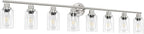 Guliaofo 8-Light Brushed Nickel Vanity Lights, Modern Bathroom Light Fixtures with Clear Glass Shade, Wall Lamps for Mirror Kitchen Hallway Cabinet Living Room Sconces Lights - E26