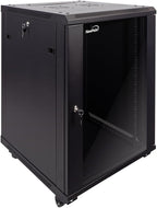 NavePoint 15U Server Cabinet Wall Mount Rack Enclosure with Caster Wheels, 2 Fans, Locking Glass Door, Removable Side Panels – 15U Network Cabinet 23.6” Deep, 19” Server Rack for IT Equipment