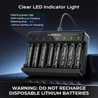 POWEROWL Smart Battery Charger for AA AAA Ni-MH/1.5V Lithium Rechargeable Batteries, Type-C Input, 8-Slot