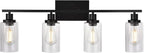 WINSHEN Black 4-Light Bathroom Light Fixtures with Seeded Glass Shade, 31-Inches Length Farmhouse Vanity Lights Over Mirror for Cabinet Kitchen Bedroom