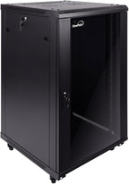 NavePoint 18U Server Cabinet Wall Mount Rack Enclosure with Caster Wheels, 2 Fans, Locking Glass Door, Removable Side Panels – 18U Network Cabinet 23.6” Deep, 19” Server Rack for IT Equipment