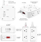 10 Ft Surge Protector Power Strip - YISHU 3 Side Outlet Extender with 8 Widely AC Outlets and 4 USB Ports, 10 Feet Extension Cord with Flat Plug, Wall Mount Desk USB Charging Station, ETL,White