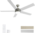 POCHFAN 60 Inch Brushed Nickel Ceiling Fans with Lights and Remote Control, Quiet Modern Ceiling Fan for Bedroom, Living Room,Dining Room,Dimmable 3-Color Temperatures 6-Speed