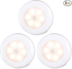 STAR-SPANGLED 3 Pack 2.8” Motion Sensor Lights Indoor AAA Battery Operated, Stick on LED Puck Light for Stairs, Under Cabinet, Closet, Warm White