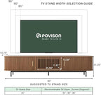 POVISON Sliding Tambour Door TV Stand with LED Lights, Mid Century Modern TV Console, Wood Media Console, Entertainment Center with Storage Cabinet, Fully-Assembled (Walnut, 94.49")
