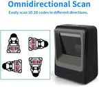 Handsfree 2D 1D Barcode Scanner,Alacrity QR Omnidirectional Desktop Bar Code Reader Scanner, Capture Barcodes from Mobile Phone Screen, Black