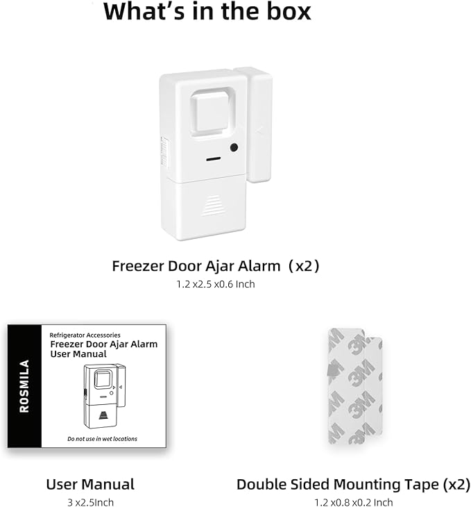 Freezer Door Alarm 2 Pack, Refrigerator Door Alarm When Left Open, Close Door Reminder, with 60/120/180/240 Seconds Delay Alert, Low/Loud 80 to 120 dB (Pure White)