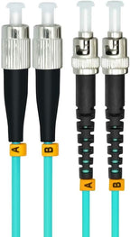 Jeirdus 15Meters 49ft FC to ST Duplex 50/125 10G OM3 Multi-Mode Fiber Optic Cable Jumper Optical Patch Cord FC-ST