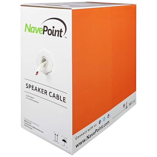 NavePoint 500ft in Wall Audio Speaker Cable Wire CL2 14/4 AWG Gauge 4 Conductor Bulk White