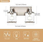 WINSHEN 2-Lights Wall Sconce Lighting E26 Bulb Base, Modern Brushed Nickel Bathroom Vanity Light for Over Mirror Bedroom Cabinet, Wall Light Fixtures with Clear Glass Shades