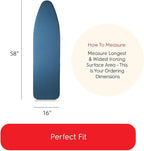 TIVIT Ironing Board Cover 16 x 58, Performance Grade Titanium Coated Pro Grip Pad & Covers - Superior Scorch & Stain Resistance, High Heat Reflection, 3 Padded Layers 3 Fastener Straps - Made In Italy