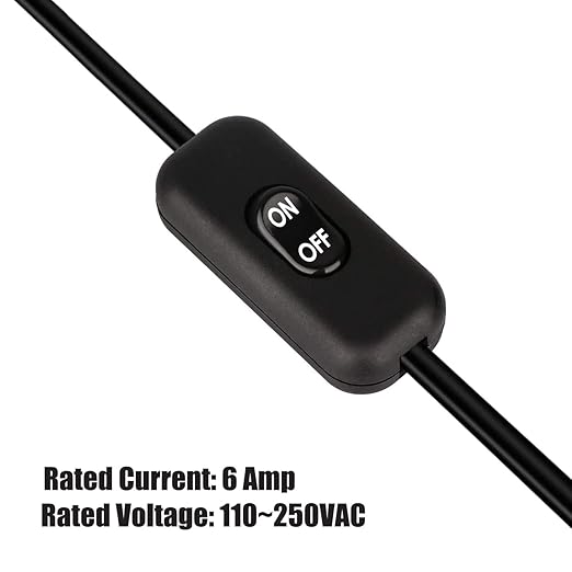 Inline Cord Switch 2 Pack, AC 250V 6A On/Off Lamp Control Appliance Switch Rocker for Table Lamp Desk Bed LED Lights, Black