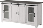 Martin Svensson Home Rustic 65” Solid Wood TV Stand with Storage, White Stain with Grey Stain Top