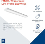 Lithonia Lighting 4 Foot LED Light Fixture, Low-Profile LED Wraparound Flush Mount Ceiling Light, 4000K Cool White, MVOLT, 48-Inch (FMLWL 48 840 ZT MVOLT)