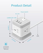 Power Strip with USB C, FDTEK Desktop Power Cube Strip, 10 FT Extension Cord with 4 Outlets and 3 USB, Compact Power Strips Tower for Travel Home Office Cruise Ship - White