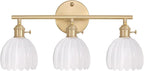 Shenmoyl Bathroom Light Fixtures, 3-Light Brass Vanity Wall Light Over Mirror with White Tulip Glass Shade for Bedroom Living Room (Bulb Not Included)