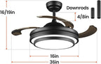 LIGHTIMES 36 Inche Modern Black Ceiling Fan with Dimmable LED Light, Retractable Celing Fan with APP/Remote Control, 6 Speed,for Bedroom Live Room