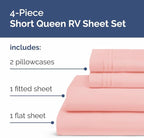 RV Short Queen Sheet Set 60 X 75 - 4 Piece RV Short Queen Bed Sheets - Soft, Breathable & Cooling - Designed for Bunks, Trailers & Campers - Fits 8” to 12" Mattress - Hotel Luxury Bedding - Baby Pink