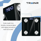 Digital Body Scale Trnr-BDYSCLE-BLK, Home Essential Body Weight Scale for People, Durable Bathroom Accessory, Compatible with Apple and Android OS, Workout and Fitness Equipment