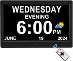CAZOKASI Extra Large Impaired Vision Digital Alarm Clock with Day and Time for Elderly Calendar Clock Auto Dimmable Clock (10.1 Inch Black)