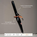 TAIFF Curves Professional Black Titanium Curling Iron – High-Performance Hair Curler & Rizadora para Cabello with Dual Voltage | Fixed Temperature 410°F | 1”