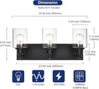 TODOLUZ Industrial Wall Sconce Lighting in Matte Black Finish, 3-Light Bathroom Vanity Light Fixtures with Clear Glass Shades (E26 Bulb Base)