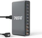765W 10-Port GaN 3 Desktop Charging Station for Phones, Tablets, Laptops, Smartwatches & Earphones - Home, Office & Travel Compatible