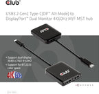 Club 3D CSV-1555 USB3.2 Gen2 Type-C(DP Alt-Mode) to DisplayPort Dual Monitor 4K60Hz M/F MST hub