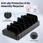 300W Charging Station for Multiple Devices, 8 Port Multi USB C Fast Charger Station Dock for MacBook iPhone 17/16/15/14/13/12 Samsung Pixel Series iPad, Black (6 Mixed Short Cables Included)