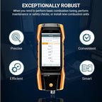 testo 300 Combustion Analyzer HVAC Kit with Printer - Combustion Leak Tester for Flue Gas, Draft, Differential Pressure & Ambient CO - Natural Gas Leak Tester with Probes - CO Meter with Touch Display