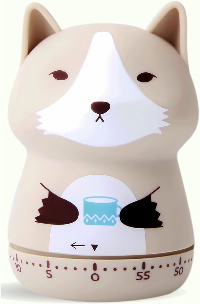 NUOSWEK Mechanical Kitchen Timer, Cute Animal Timer for Kids, Wind Up 60 Minutes Manual Countdown Timer for Classroom, Home, Study and Cooking (Beige Wolf)