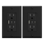 ELEGRP USB Outlets, 15 Amp Wall Outlet with 3 USB Ports, Dual USB C Ports Outlets, TR Tamper-Resistant USB Outlets Receptacles, Wall Plate Included, UL/CUL Listed, 2 Pack, Black