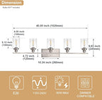 WINSHEN 40-Inches Length Bathroom Vanity Lighting Fixtures Over Mirror in Brushed Nickel, 5-Lights Industrial Sconce Wall Lamp with Seeded Glass Shades