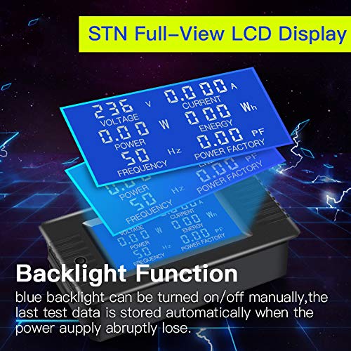 2 Pieces AC Current Voltage Amperage Power Energy Panel Meter LCD Digital Display Ammeter Voltmeter Multimeter with Split Core Current Transformer CT AC 80-260V 100A Multi-Function Power Monitor