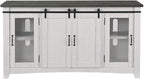 Martin Svensson Home Rustic 65” Solid Wood TV Stand with Storage, White Stain with Grey Stain Top