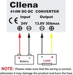 Cllena DC 24V to 13.8V 30A 414W Converter, Waterproof DC Voltage Reducer Buck Transformer Power Supply for Golf Cart