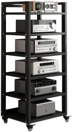 Dernoing 6 Tier Audio Rack Tower, CD Record Player Stereo Receiver AV Equipment Cabinet Display Rack, Weight Capacity 661 lbs, with Adjustable Wooden Shelves for Home (6 Tier Black)