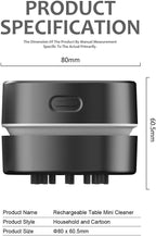 ODISTAR Desktop Vacuum Cleaner,Mini Table dust Sweeper Energy Saving,High Endurance up to 400 mins,Cordless&360º Rotatable Design for Cleaning Hairs,Crumbs,Computer Keyboard (Black Charging)