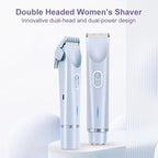 Bikini Trimmer for Women 2 in 1 Dual Head - IPX7 Waterproof Painless Electric Razors for Beauty, Pubic Hair, Face, Legs & Underarms– Portable Cordless Shaver with Fast Charging, Easy Cleaning (Blue)