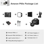 Aputure Amaran P60x 60W Output Bi-Color Lensed LED Panel Video Light 5070+ lux, CRI 95+, TLCI 97+, Color Temperature 3200K~6500K, APP Control & 4 Built-in Lighting FX, Softbox, Carring Case