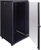 NavePoint 22U Server Cabinet Wall Mount Rack Enclosure with Caster Wheels, 2 Fans, Locking Glass Door, Removable Side Panels – 22U Network Cabinet 23.6” Deep, 19” Server Rack for A/V Equipment