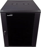 NavePoint 15U Server Cabinet Wall Mount Rack Enclosure with Caster Wheels, 2 Fans, Locking Glass Door, Removable Side Panels – 15U Network Cabinet 23.6” Deep, 19” Server Rack for IT Equipment