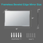 Beveled Mirror, 48"x30" Inch Beveled Frameless Mirror for Bathroom, Rectangular Beveled Edge Bathroom Vanity Mirror, Upgraded Shatterproof Wall Mirror, Hangs Horizontally or Vertically.
