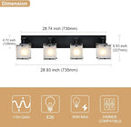 WINSHEN 4-Lights Bathroom Vanity Lighting Over Mirror, Black Bathroom Wall Light Fixtures with Frosted Rectangular Glass Shade for Bath Living Room, E26 Bulb Base