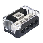 RKURCK 4 Way Power Distribution Block, 0/2/4 AWG Gauge in, 4/8/10 Gauge Out, Car Audio Stereo Amp Distribution Connecting Block for Audio Splitter (1 in 4 Out)