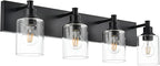 TODOLUZ 4-Lights Bathroom Vanity Light Fixtures, Black Modern Wall Lighting Over Mirror with Clear Glass Shade (E26 Bulb Base)