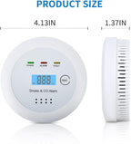 2 in1 Smoke Detector Carbon Monoxide Detector Combo,with LCD Digital Display and Sound Warning Test Button，Battery Powered，Easy Installation, for Home, Bedroom, Kitchen (1PACK)